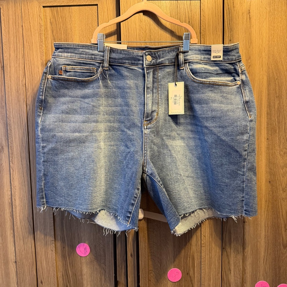 NWT Judy Blue Jean Shorts Women 4XL Blue Denim High Rise Raw Hem Stretch